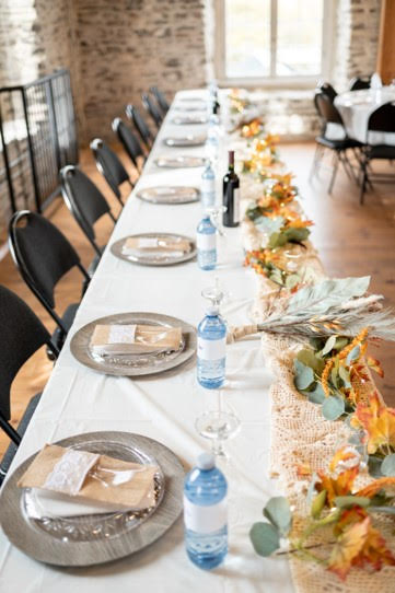 Spencerville Mill Tables set for wedding rental